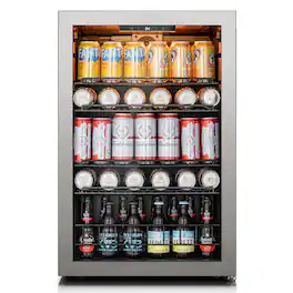 Ca'Lefort - Beverage Refrigerator Cooler, 155 Can Mini Freestanding Beverage Fridge 3color LED with Glass Door for Home/Bar - Silver
