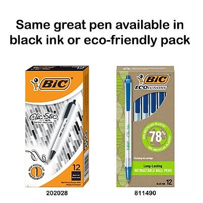Same great pen available in black ink or eco-friendly pack

BiC Clic Stic
12 Long-Lasting Retractable Ball Pens
202028

BiC Ecolutions
78% Plastics Recycled
12 Long-Lasting Retractable Ball Pens
811490