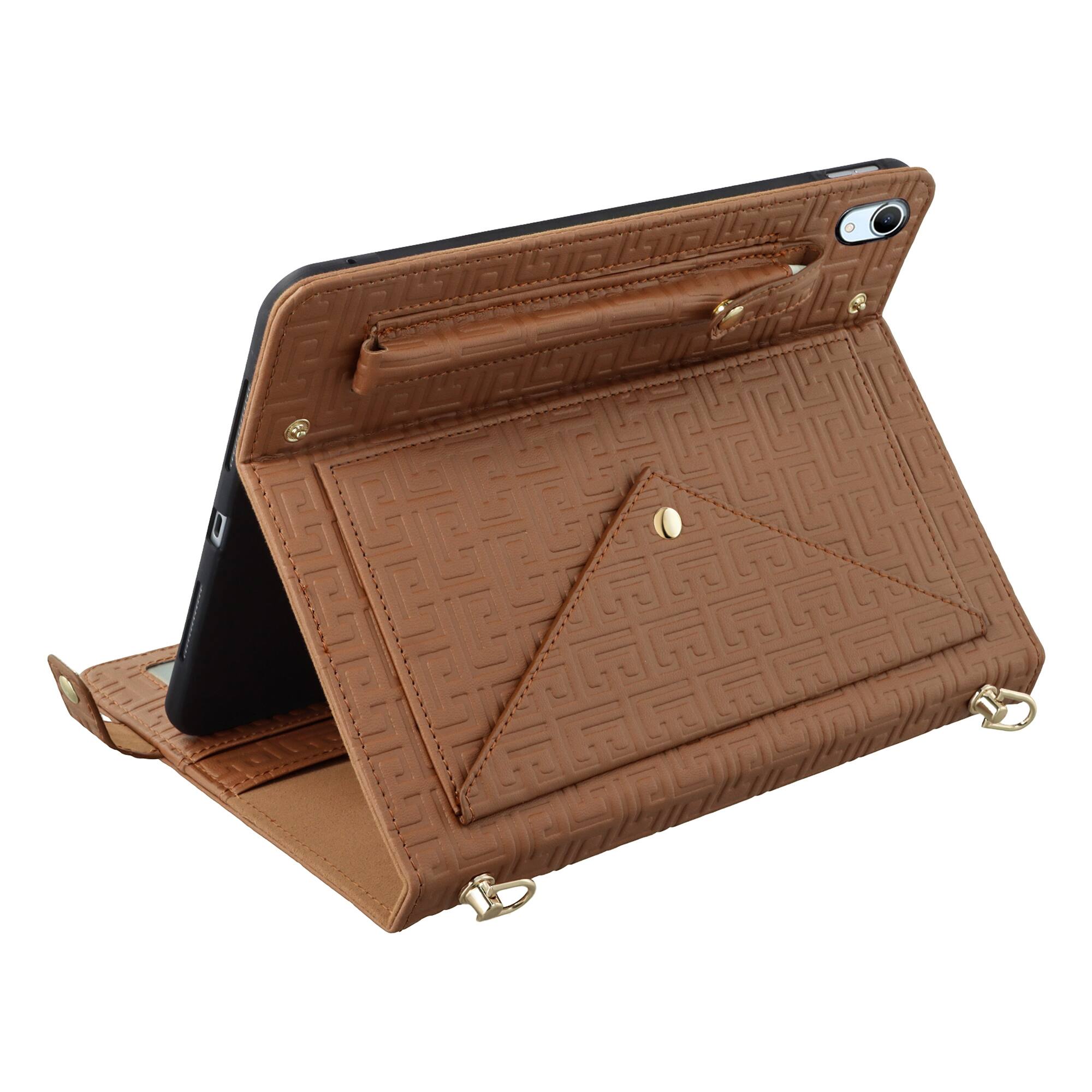 Alt View 1. Dteck - Crossbody Handbag Case for iPad A16 11" 2025/iPad 10th Gen 10.9" 2022, PU Leather Folio Stand Cover with Pencil Holder - Brown.