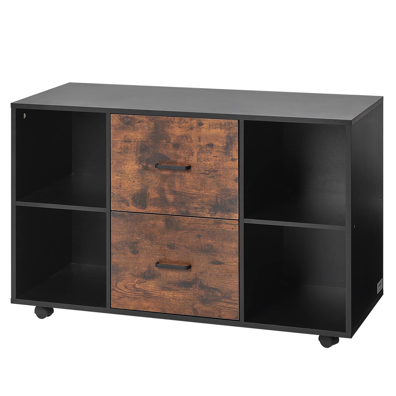 Alt View 5. VEVOR - 2-Drawer Wooden File Cabinet with Open Shelves, Mobile Filing Unit with Lockable Wheels, Modern Rolling Printer Stand - Black.
