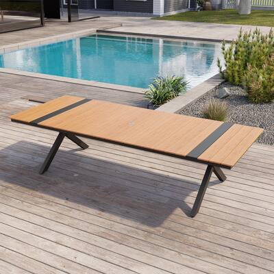 brown patio table with umbrella hole Sophia & William 41" w/Umbrella Hole, Metal Table for 4 A modern wood Umbrella Rectangle Patio Table Set