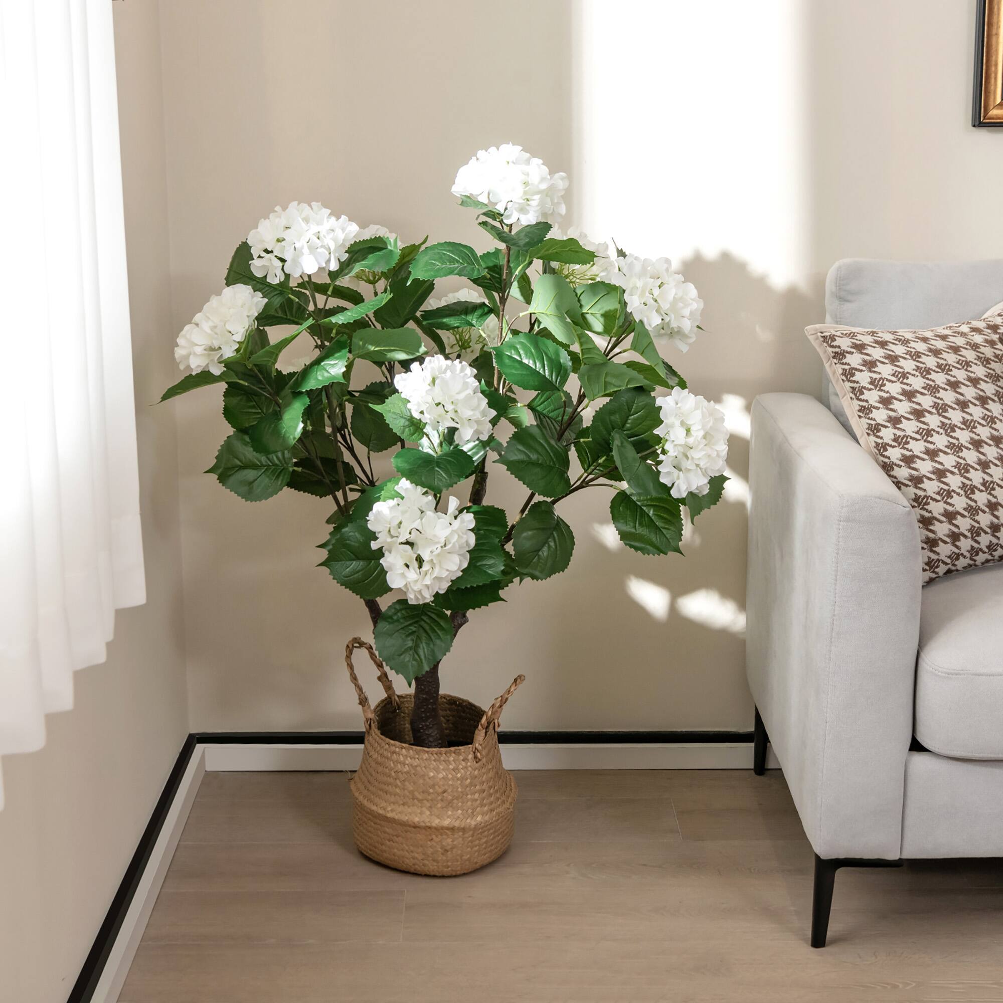 Alt View 1. Gymax - Gymax 2 Pack Artificial Hydrangea Tree Fake Floral Plant w/ 11 White Flowers - Green.