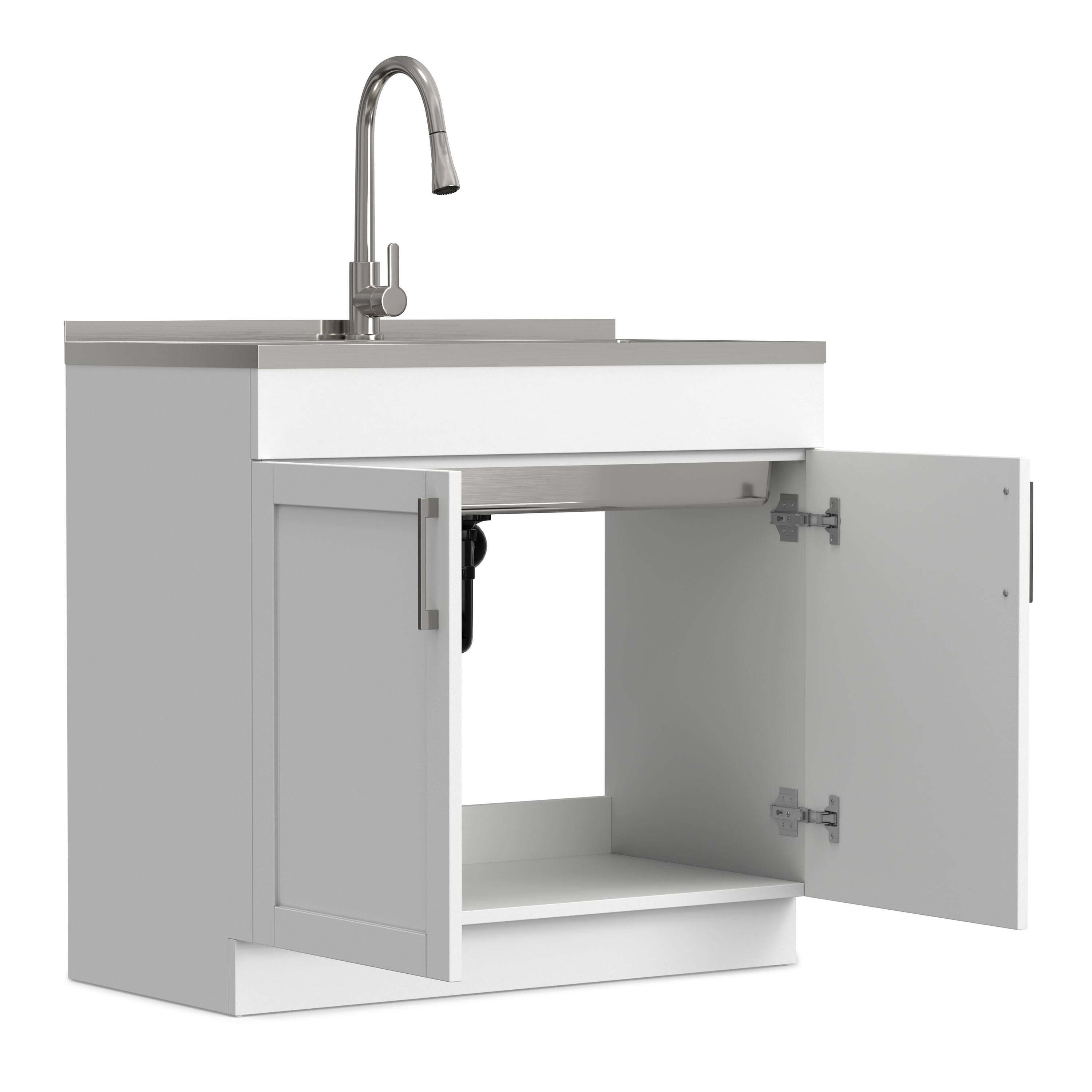 Back. Simpli Home - Modern Wide Shaker All-In-One 36-inch Laundry Utility Sink and Cabinet - Pure White.