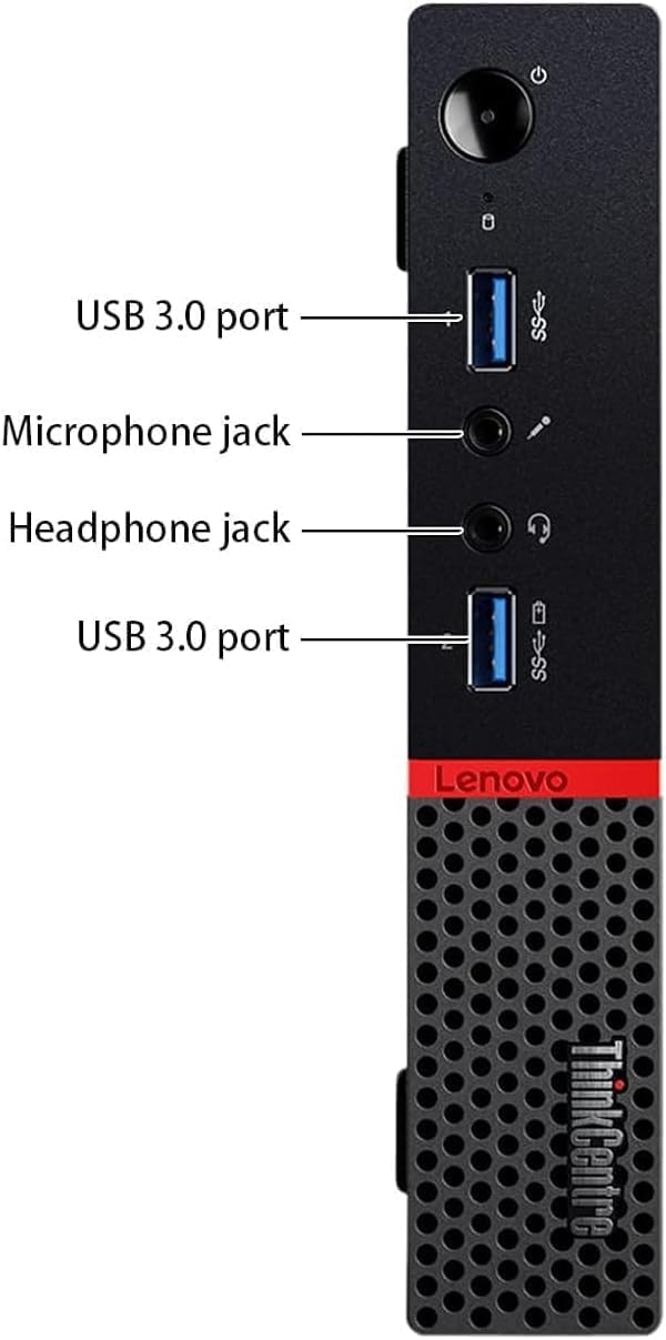 - USB 3.0 port
- Microphone jack
- Headphone jack
- USB 3.0 port
- Lenovo ThinkCentre