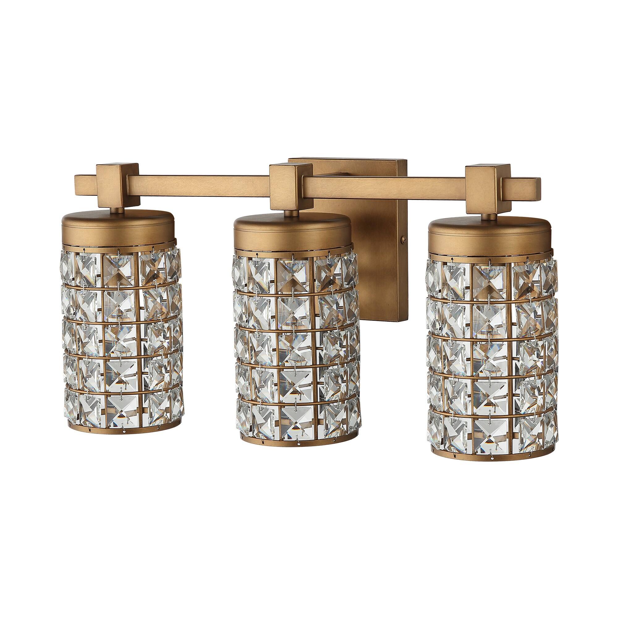 Alt View 2. Parrot Uncle - Modern Brass 3-Light Crystal Vanity Light - Brass.