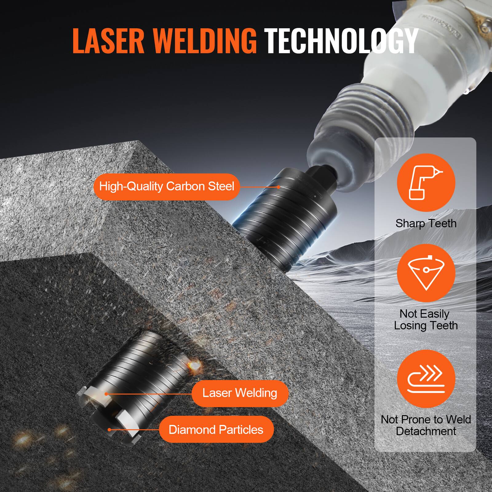 LASER WELDING TECHNOLOGY

- High-Quality Carbon Steel
- Sharp Teeth
- Not Easily Losing Teeth
- Laser Welding
- Diamond Particles
- Not Prone to Weld Detachment