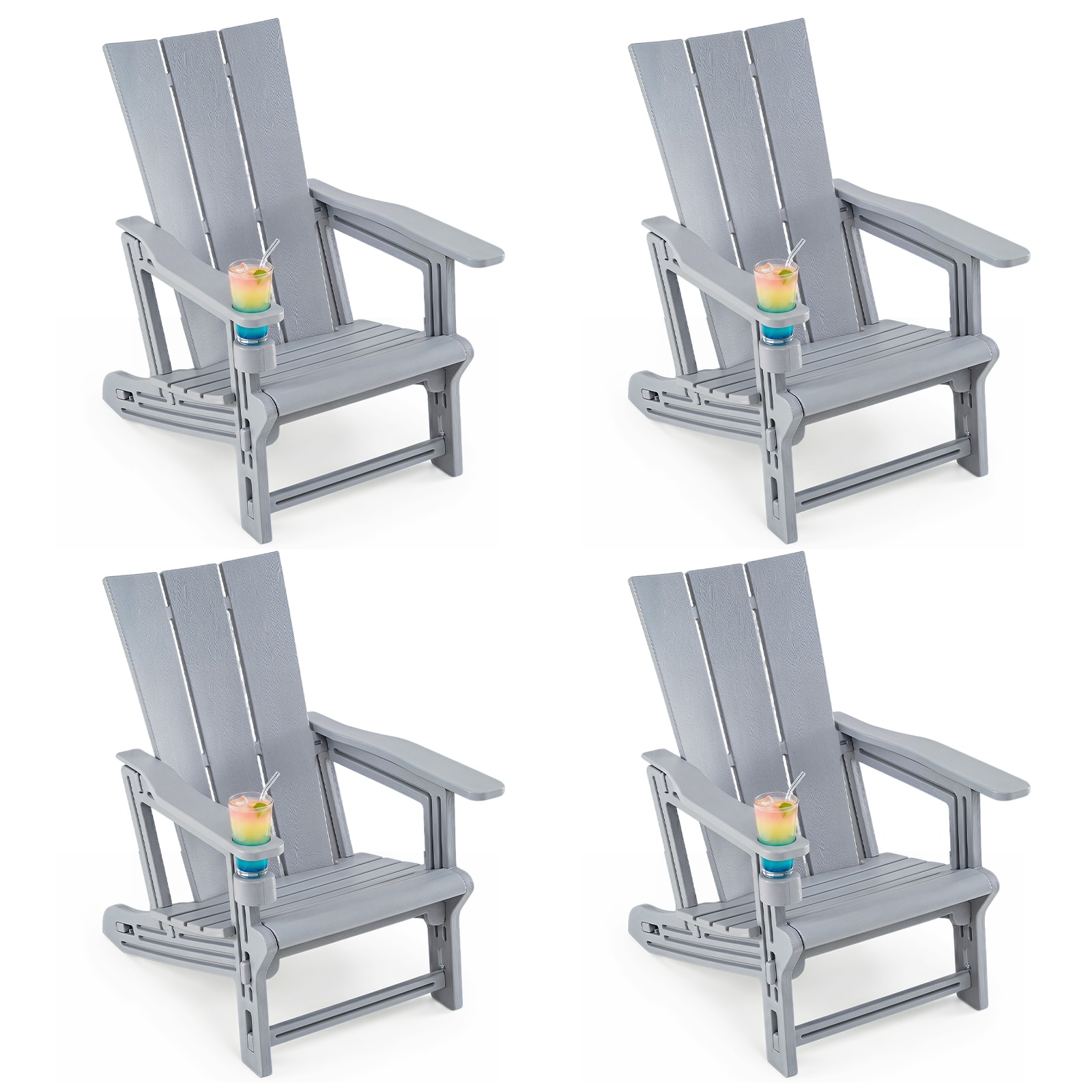 Gymax - Adirondack Chairs Set of 4 w/ Cup Holder Wood Texture for Garden Backyard - Gray price history on PriceWatchPro