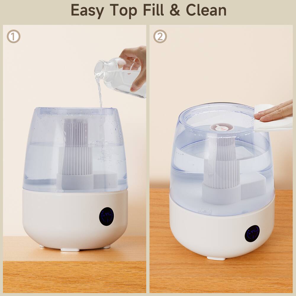 Easy Top Fill & Clean

1. Fill the water tank from the top.
2. Clean the water tank by removing the filter.