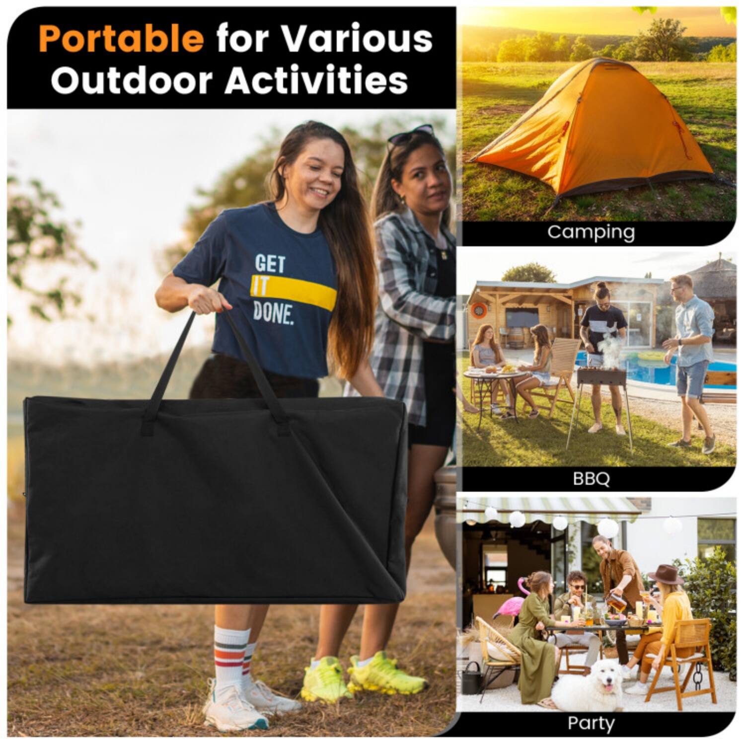 Portable for Various Outdoor Activities

- Camping
- BBQ
- Party
