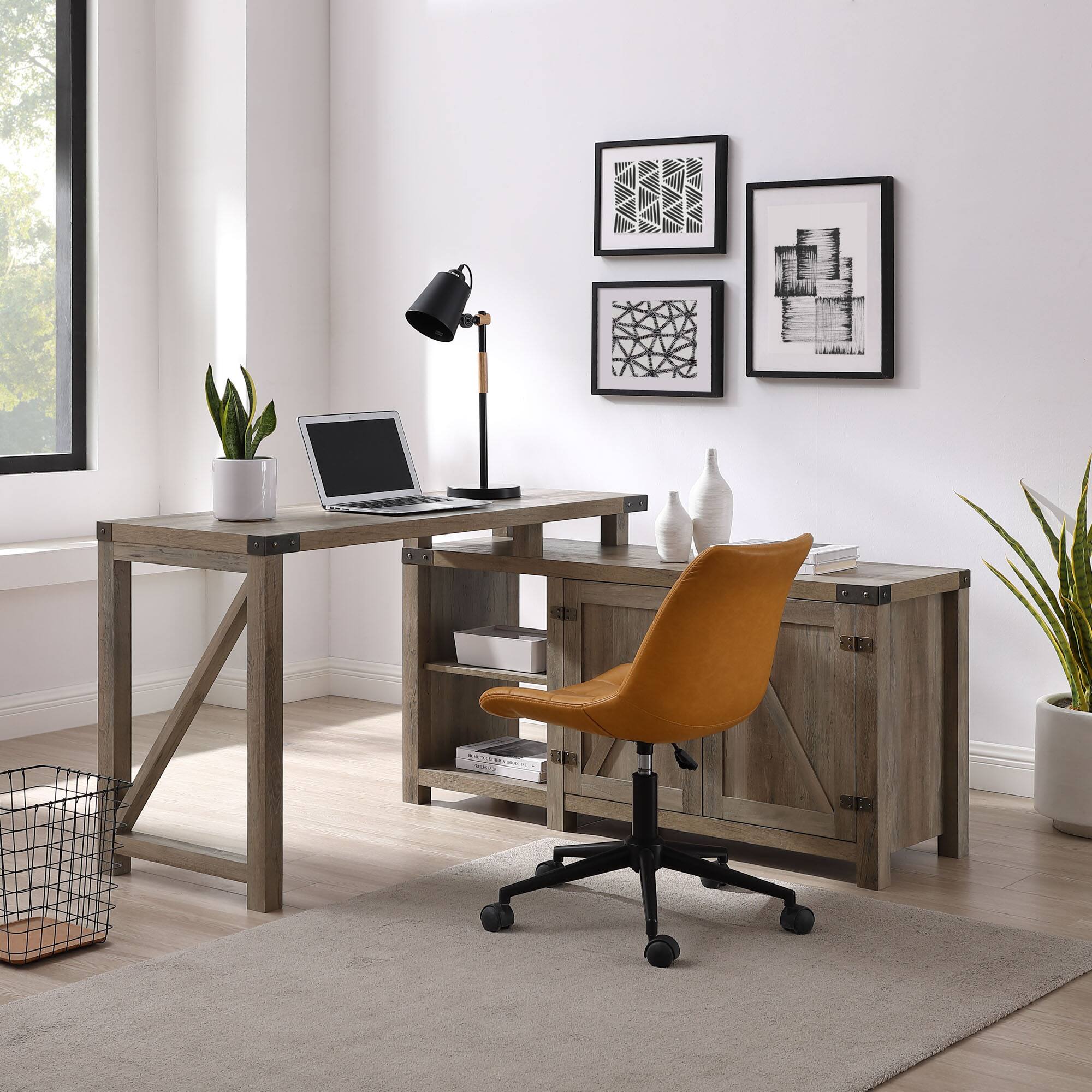 Walker Edison Modern Farmhouse L Shaped Adjustable Desk Grey Wash BBDHO52CDGW Best Buy