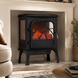 RYHNUYNE - 25.5 Inch Freestanding Electric Fireplace Heater, 1500W Adjustable Flames Remote Control For Home Warmth Decor - Black