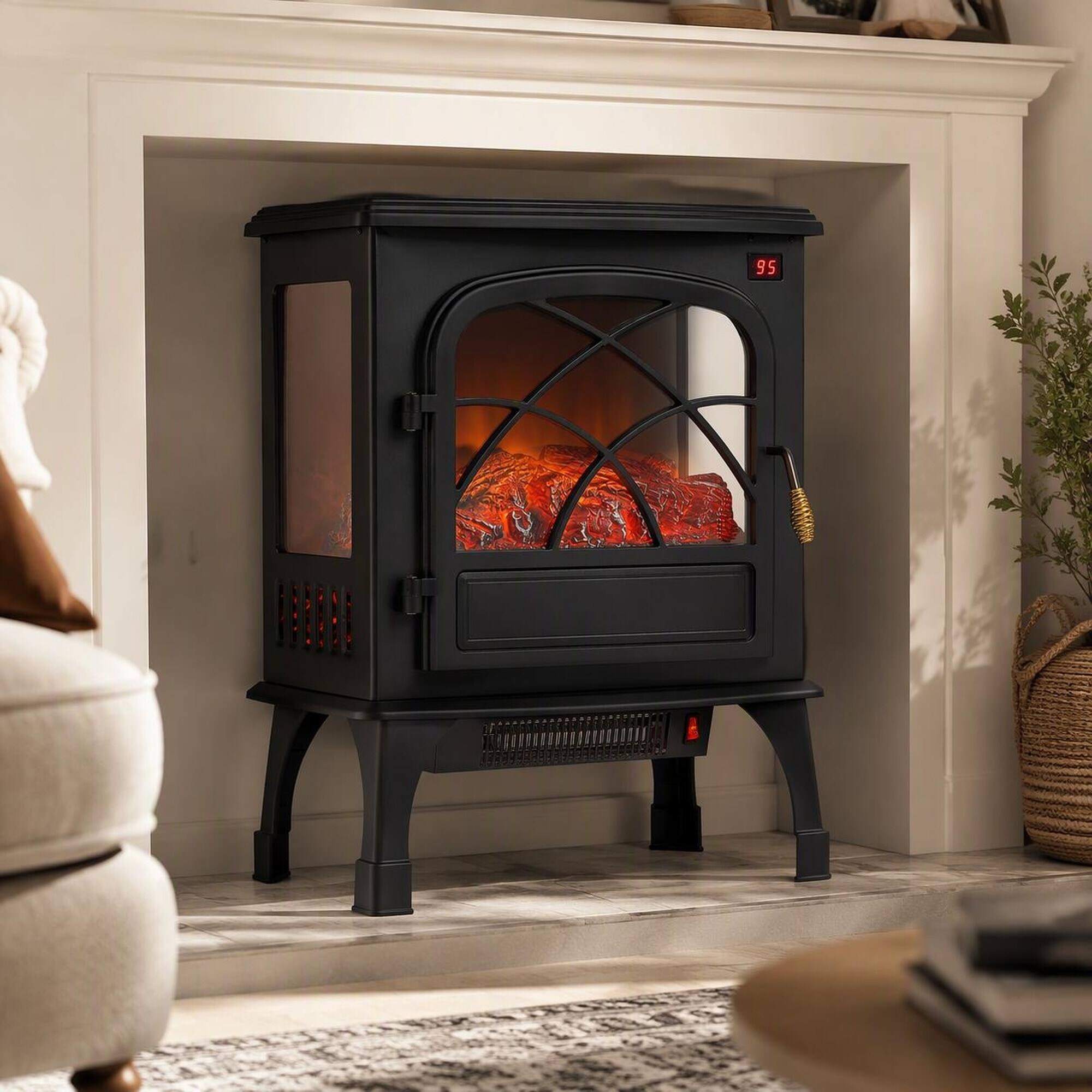 Front. RYHNUYNE - 25.5 Inch Freestanding Electric Fireplace Heater, 1500W Adjustable Flames Remote Control For Home Warmth Decor - Black.