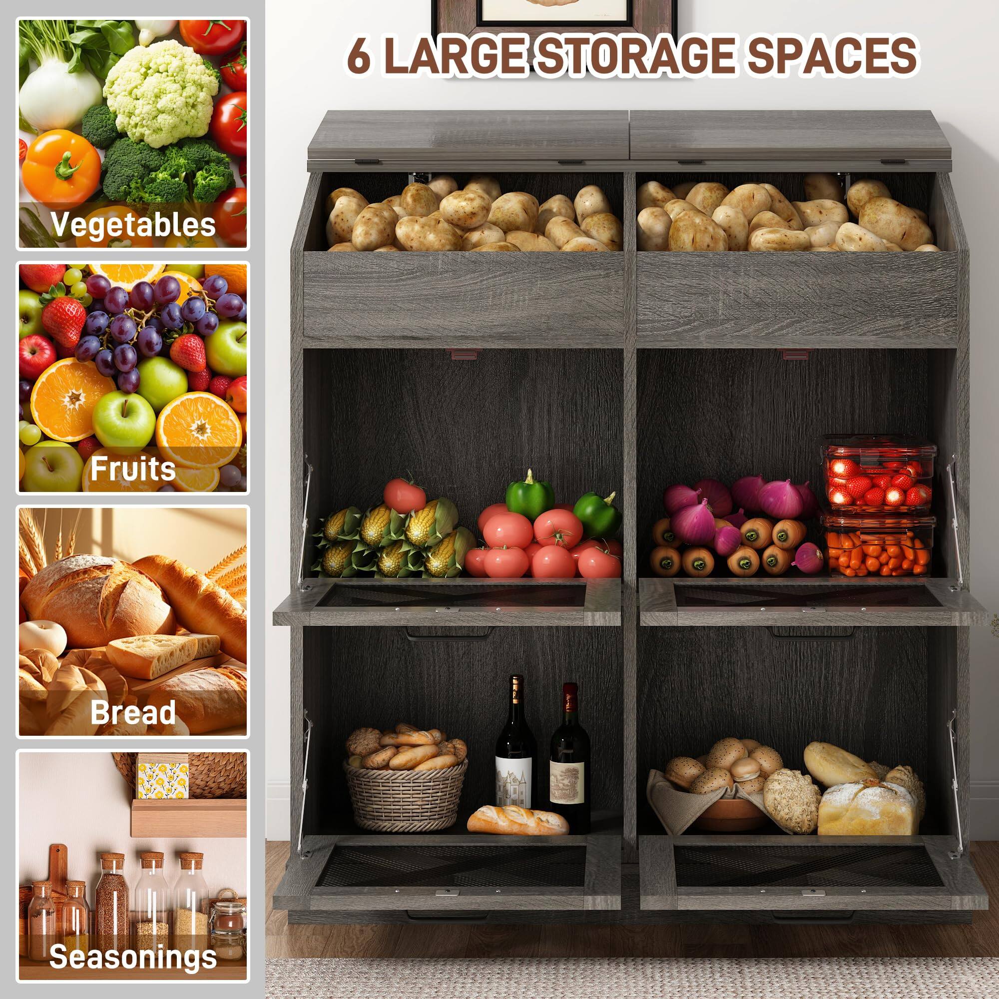 6 LARGE STORAGE SPACES

- Vegetables
- Fruits
- Bread
- Seasonings