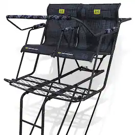 Hawk - Big Denali 2 Man Climbing Tree Stand, 18 Foot Deer Hunting Ladderstand - Black