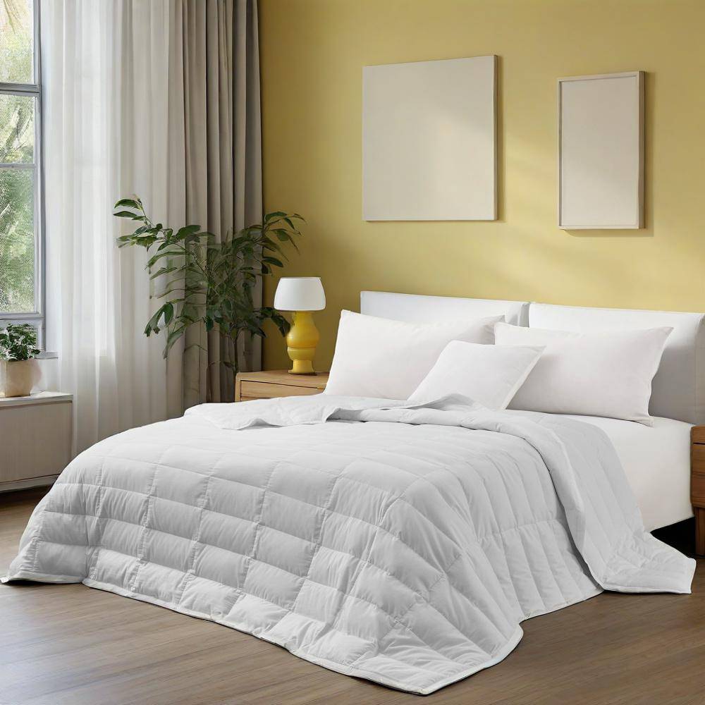 Angle. Puredown - Puredown Cooling Luxurious White Down Blanket with Satin Trim Soft Bed Cover, Light Gray/ Tencel, 90x90 inches - Light Gray.