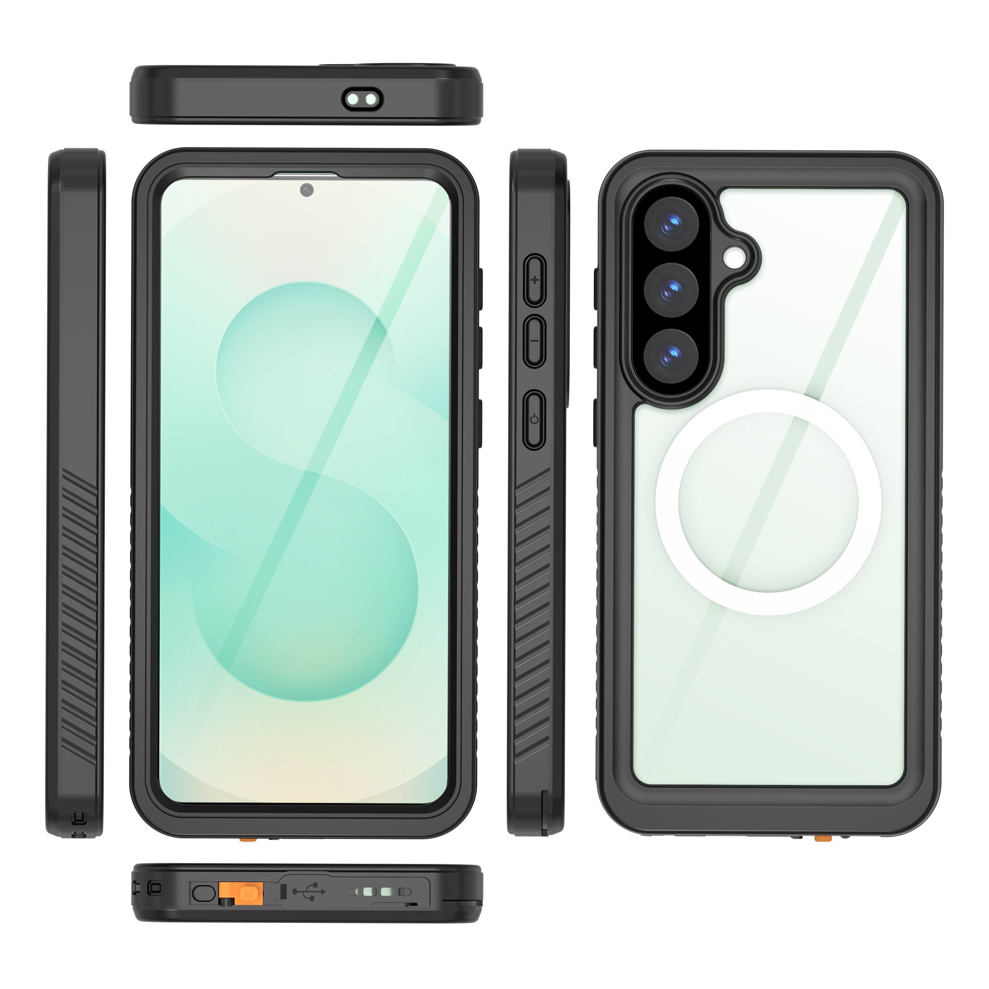 Alt View 4. Dteck - Waterproof Magnetic Case for Samsung Galaxy S26+ Full-Body Shockproof Clear Back Cover with Built-in Screen Protector - Black.