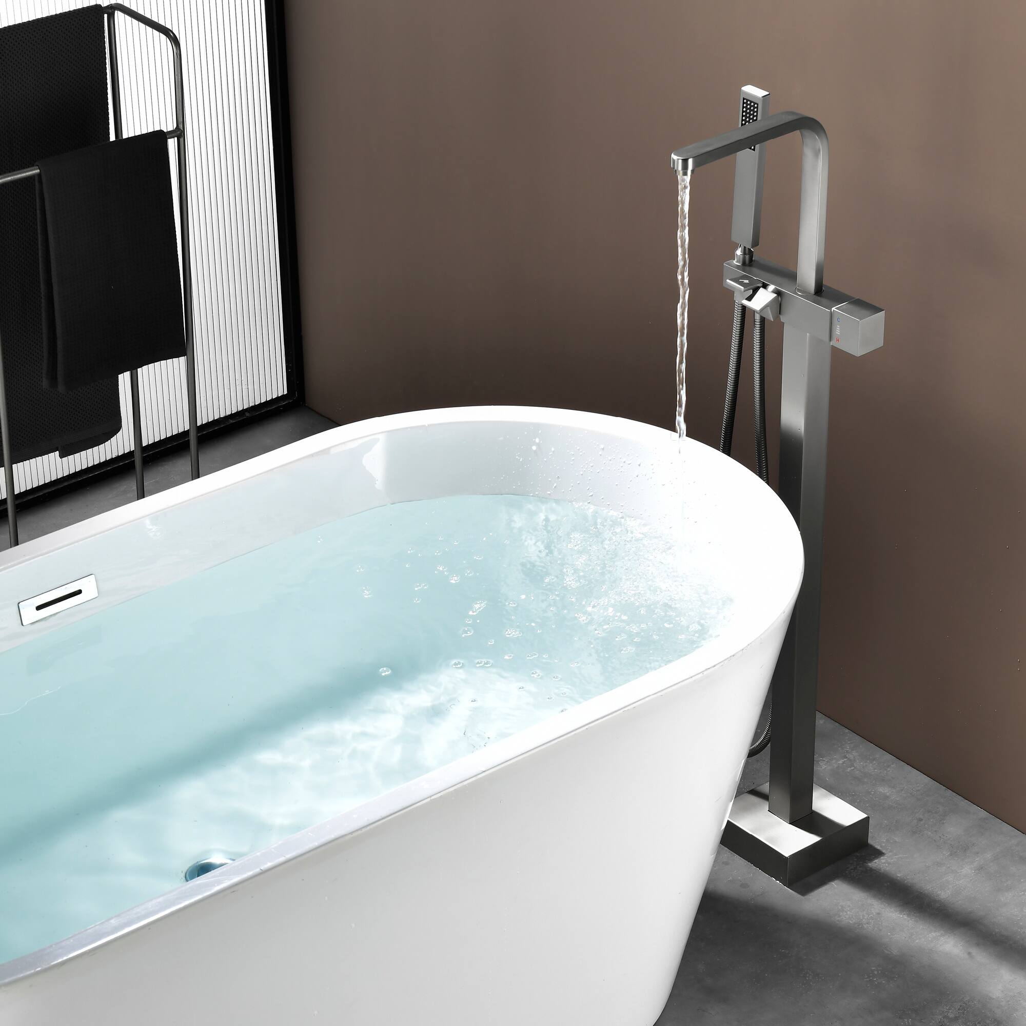 Alt View 2. Boyel Living - Brushed Nickel Bathtub Faucet Solid Brass Single Handle 360° Swivel Handheld Spray - Silver.
