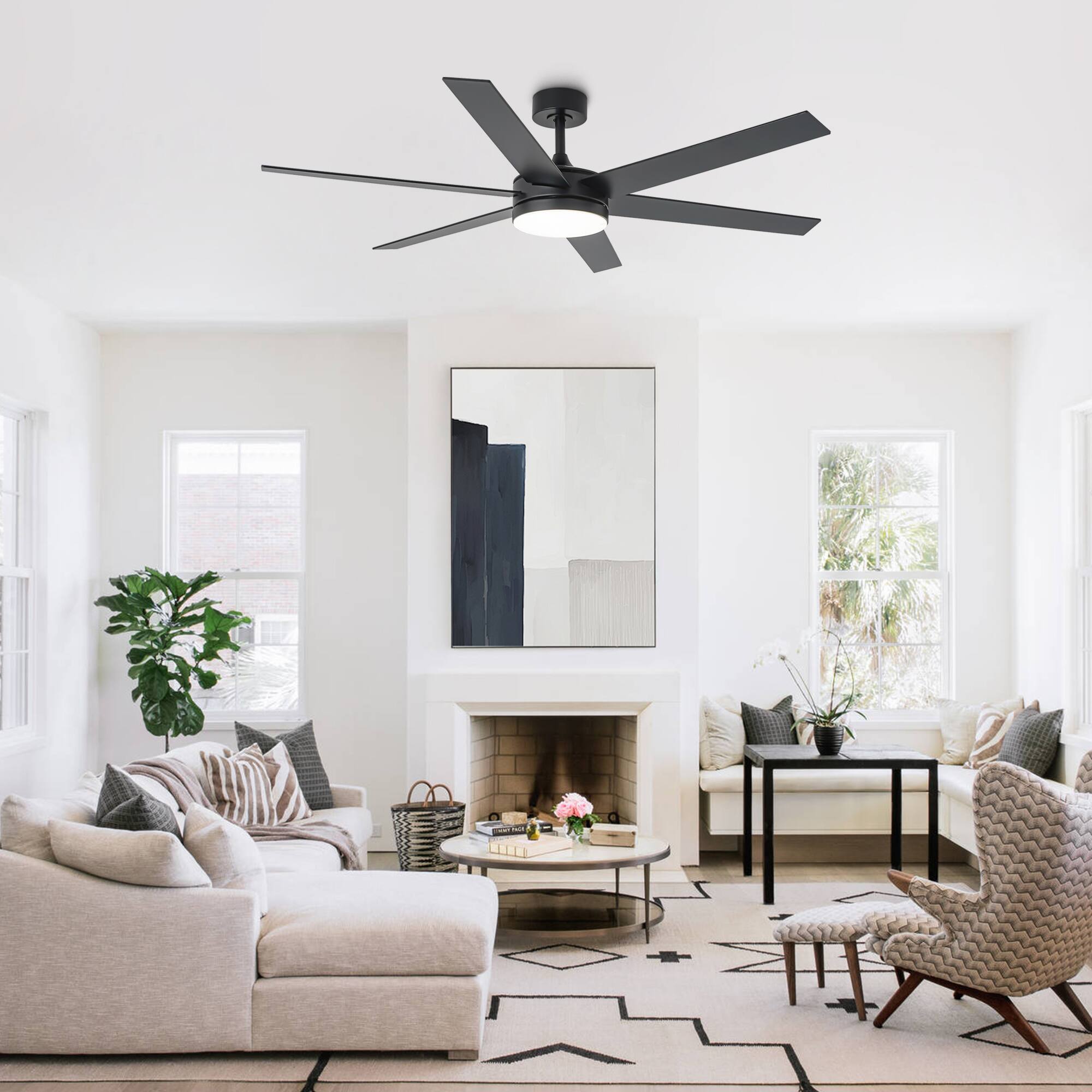 Back. Vaczon - 60" Modern Black 3CCT Integrated LED Smart Ceiling Fan with Light and APP - Black.