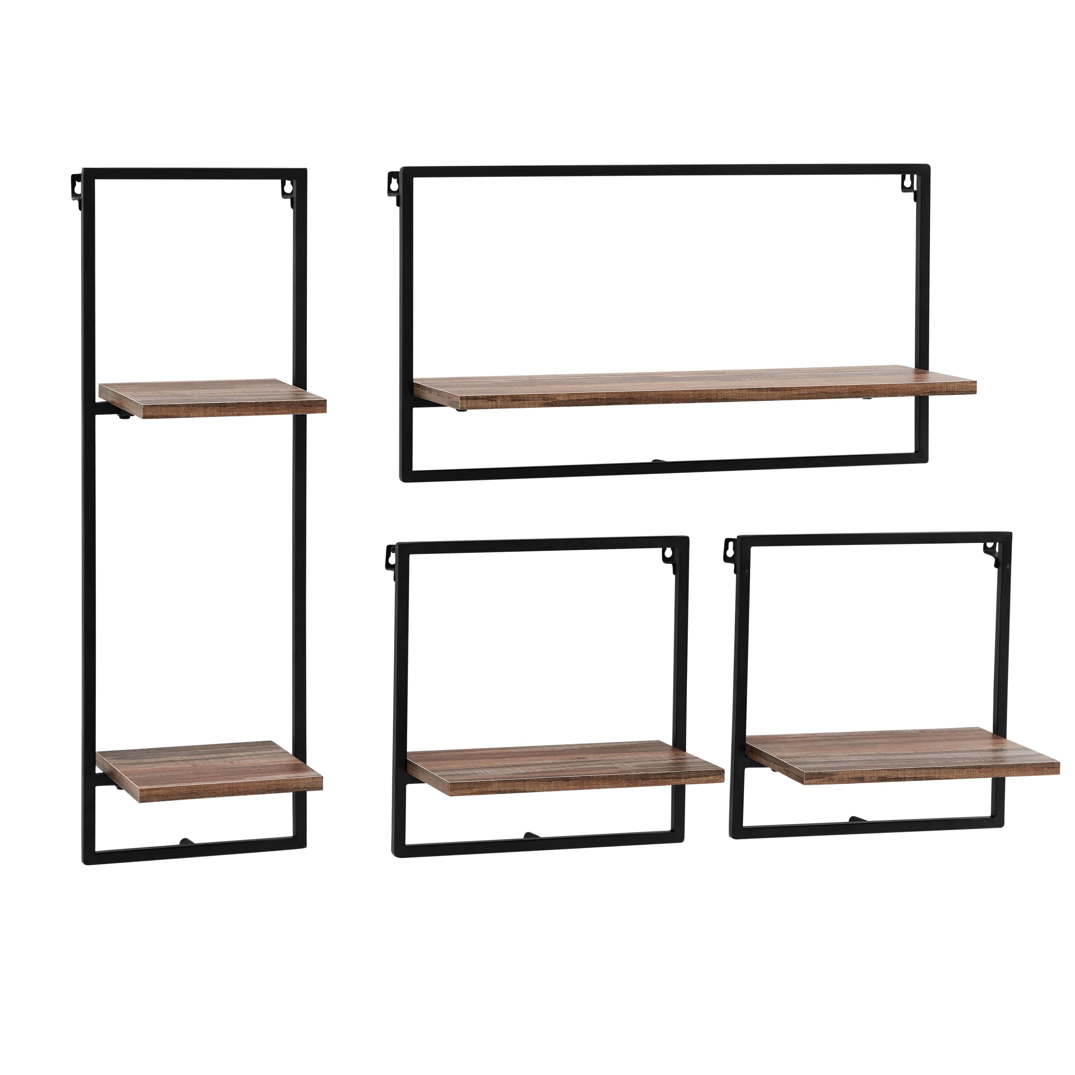 Danya B - Framed 4-Piece Shelf Set - Black Metal Frame and Rustic Distressed MDF Shelves - Black, Rustic Brown price history on PriceWatchPro