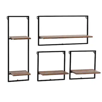 Front. Danya B - Framed 4-Piece Shelf Set - Black Metal Frame and Rustic Distressed MDF Shelves - Black, Rustic Brown.