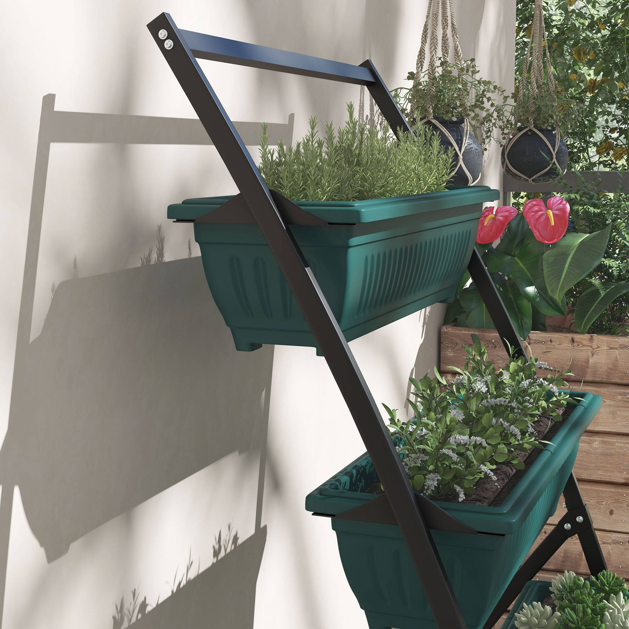 Alt View 7. Outsunny - Vertical Raised Garden Planter with 4 Boxes - Green.
