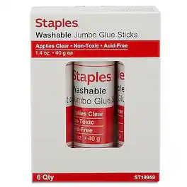 Staples - Jumbo Washable Glue Sticks, 1.4 oz., 6/Pack - Clear