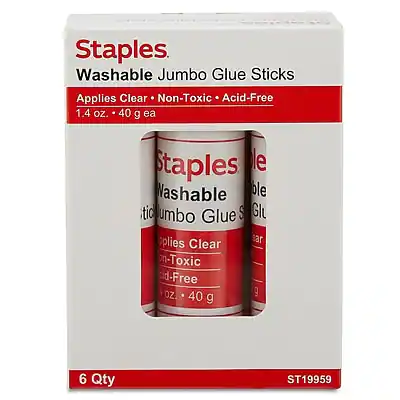 Staples Washable Jumbo Glue Sticks
Applies Clear • Non-Toxic • Acid-Free
1.4 oz. • 40 g ea
6 Qty
ST19959
