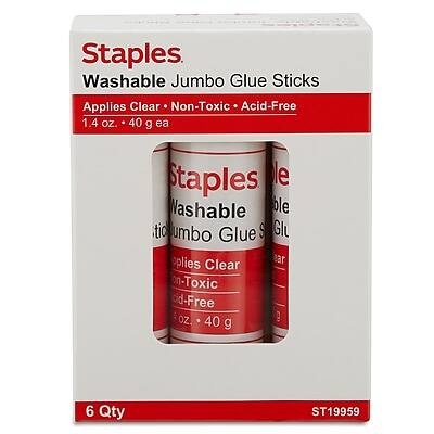 Staples - Jumbo Washable Glue Sticks, 1.4 oz., 6/Pack - Clear