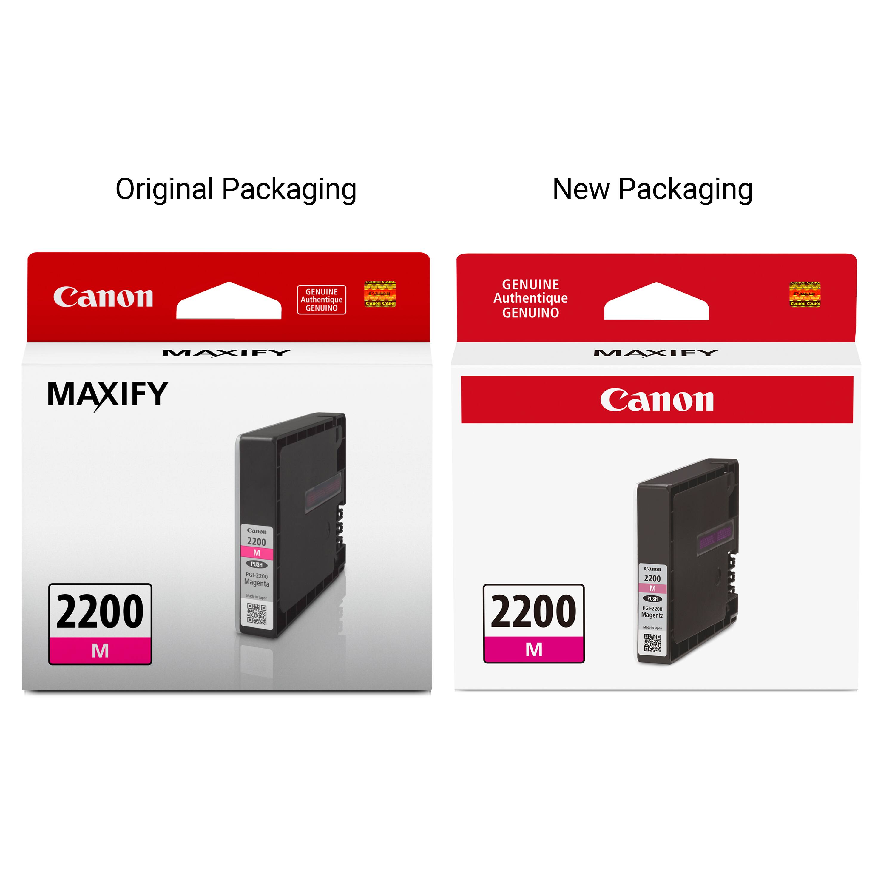 Original Packaging New Packaging Canon GENUINE Authentique GENUINO GENUINE Authentique GENUINO MAXIFY MAXIFY MAXIFY Canon - 2200 M 2200 M - Magenta - 2200 M - Magenta