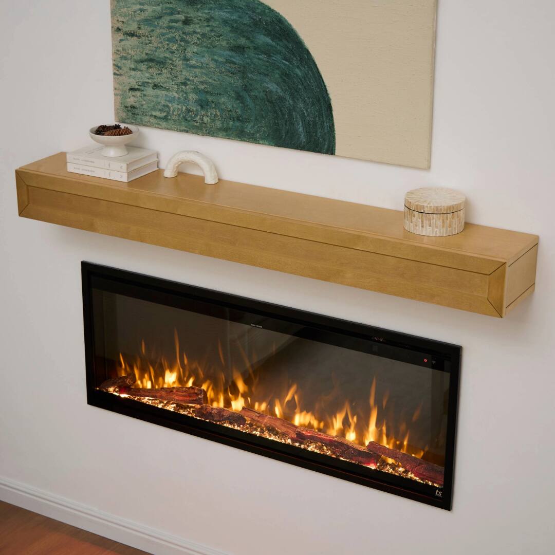 Angle. Touchstone Home Products - 50 in. Wall Mounted Recessed Sideline Elite Pro Smart Electric Fireplace 1500W - Black.