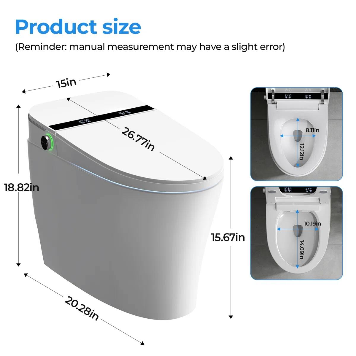 Product size (Reminder: manual measurement may have a slight error)

- 15in
- 26.77in
- 8.11in
- 12.12in
- 18.82in
- 10.19in
- 15.67in
- 14.09in
- 20.28in