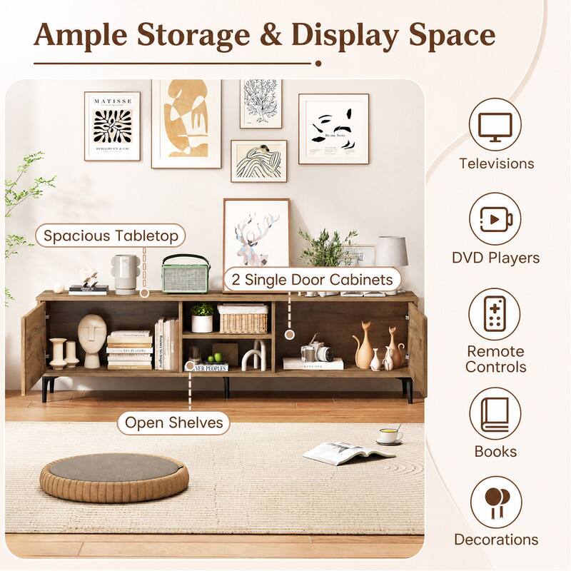 Ample Storage & Display Space

MATISSE
BUBLICENTES
Televisions
Spacious Tabletop
2 Single Door Cabinets
DVD Players
Remote Controls
Open Shelves
Books
Decorations