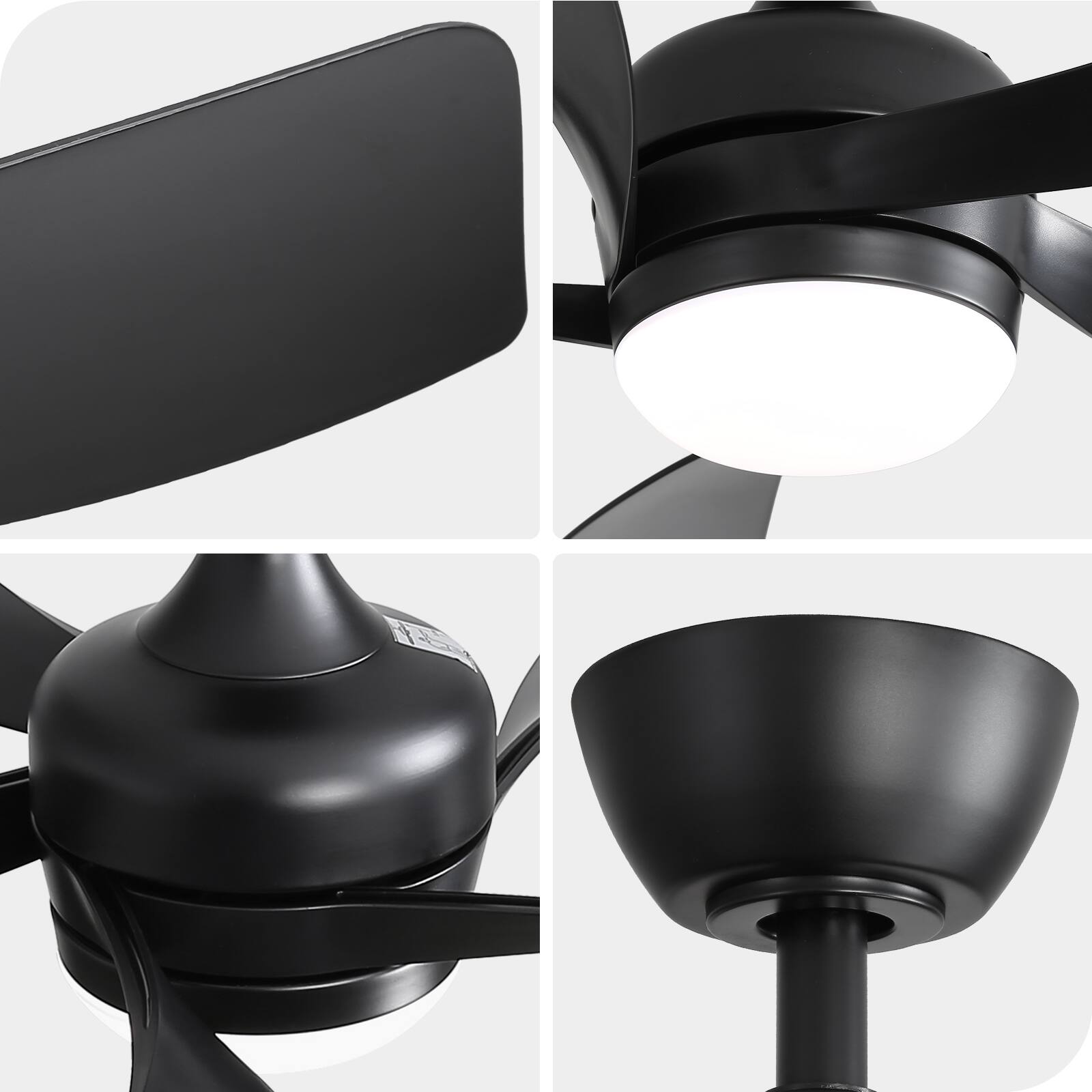 Alt View 2. Sofucor - 52'' Propeller Ceiling Fans with Integrated LED Light and Remote 6-Speed Quiet Reversible for Living Room Bedroom Patio - Black.