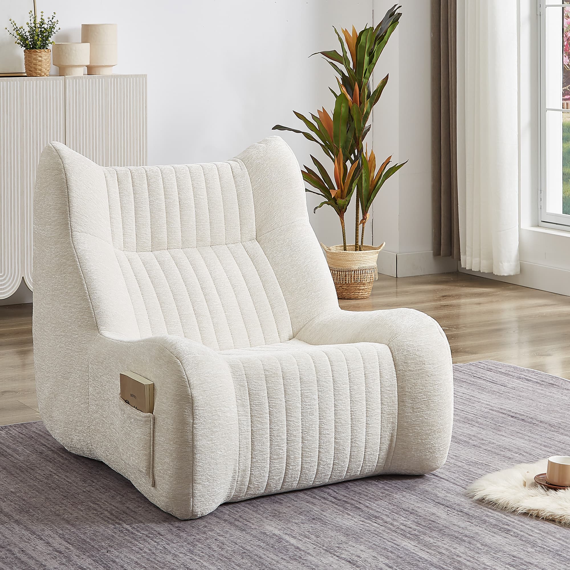 GOODSILO - Oversized Bean Bag Chair with Armrests - Comfy Lounge Lazy Floor Sofa Accent Chair for Living Room, Bedroom - White
