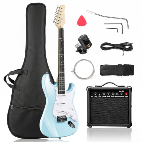Winado - 39 Inch Solid Body 6 String KST Electric Guitar with 20W Amp S-S Pickup for Beginner with Portable Bag - Blue