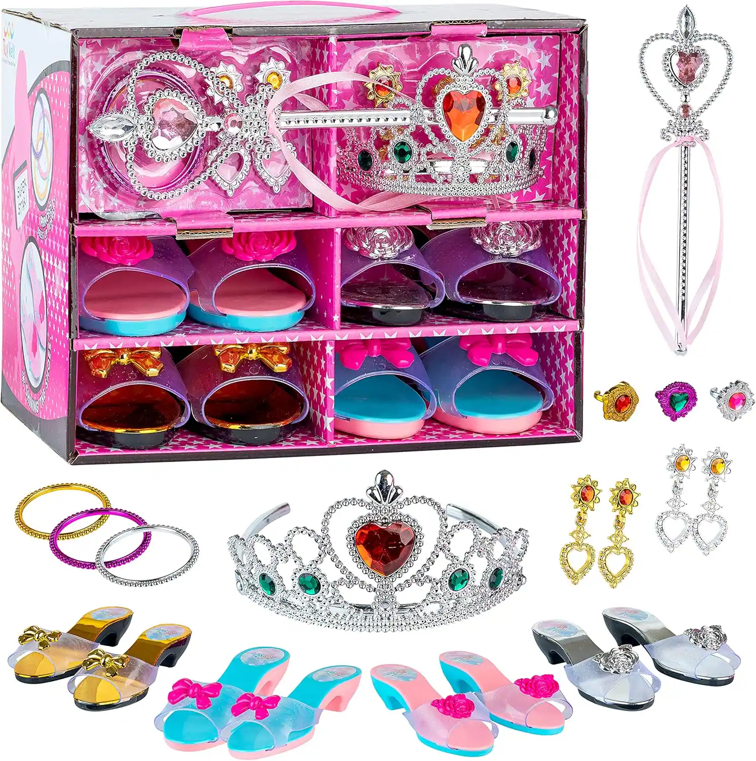 Toyvelt - Princess Dress Up Shoes and Jewelry Boutique - Pretend Play for Little Girls (Class Pink Edition) - Classic Pink