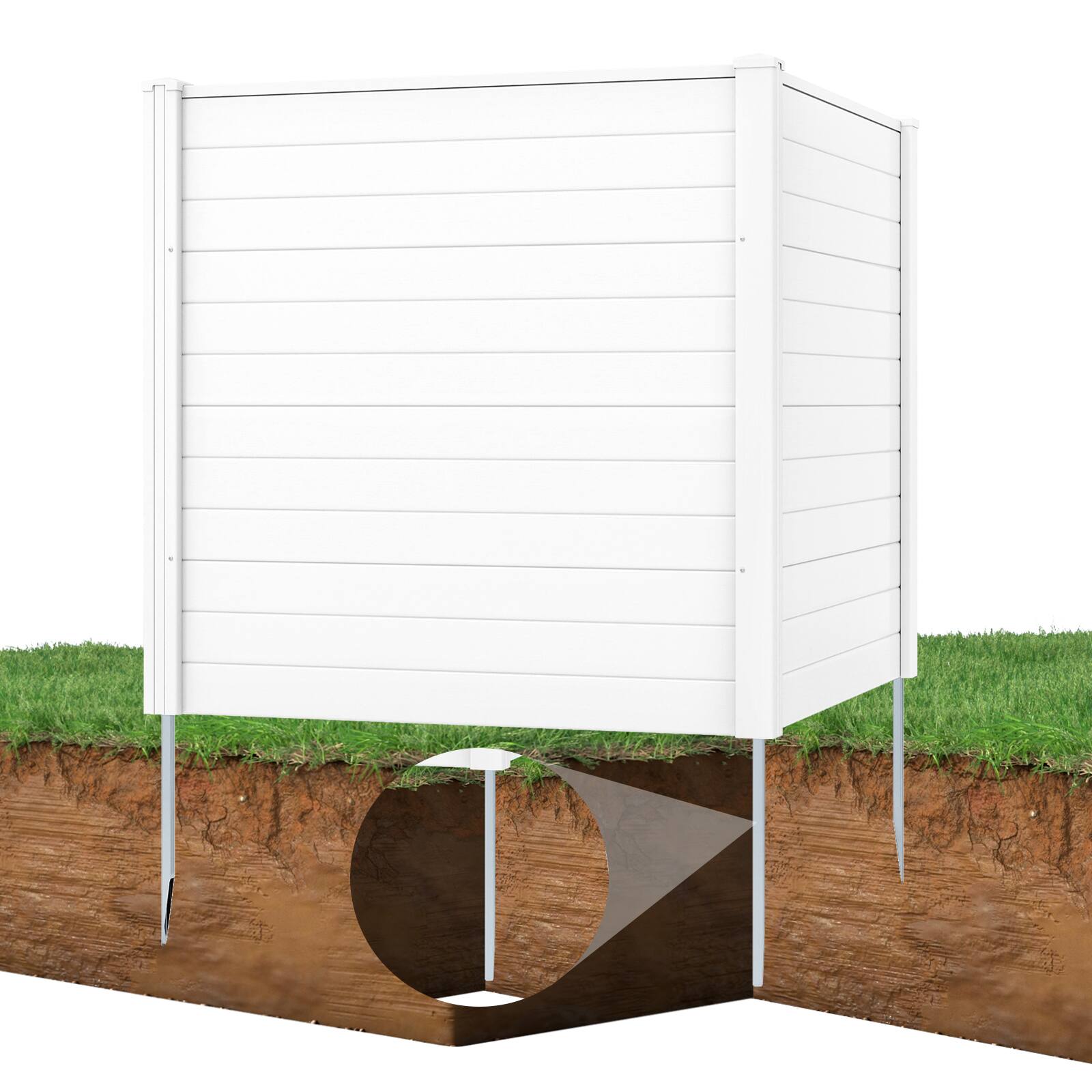 Alt View 4. Gymax - Gymax 2PCS PP Privacy Fence Screen 48'' H x 48'' W 4 Panels with Galvanized Ground Stakes White - White.