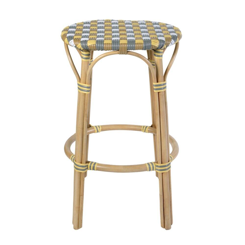 Back. Butler Specialty - Ballito 30 in. Seat Height Oval Rattan Bar Stool with Footrest - Yellow And Brown.