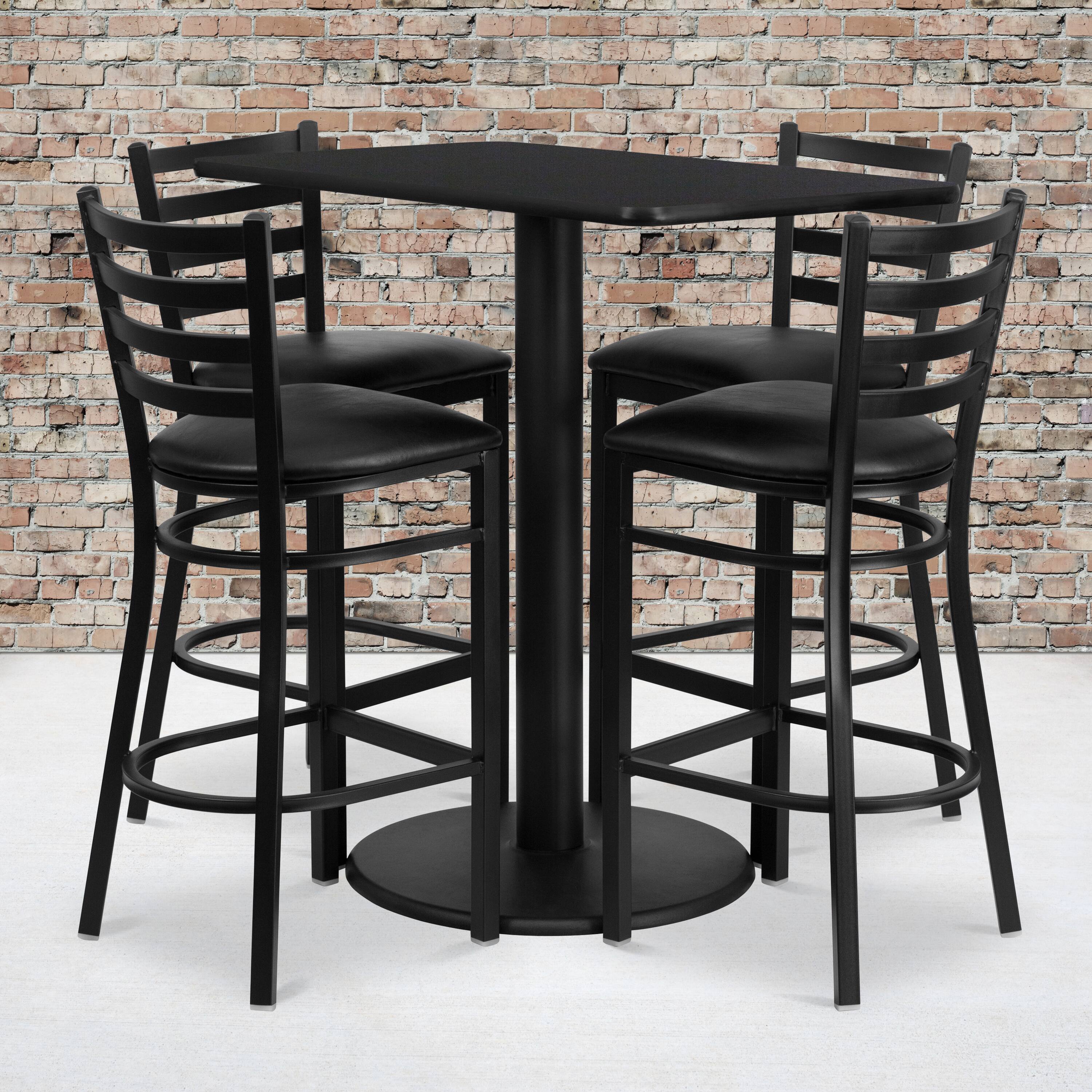 Alt View 1. Emma + Oliver - 24"x42" Rectangular Laminate Table Set with 4 Ladder Back Stools - Black Top/Black Vinyl Seat.