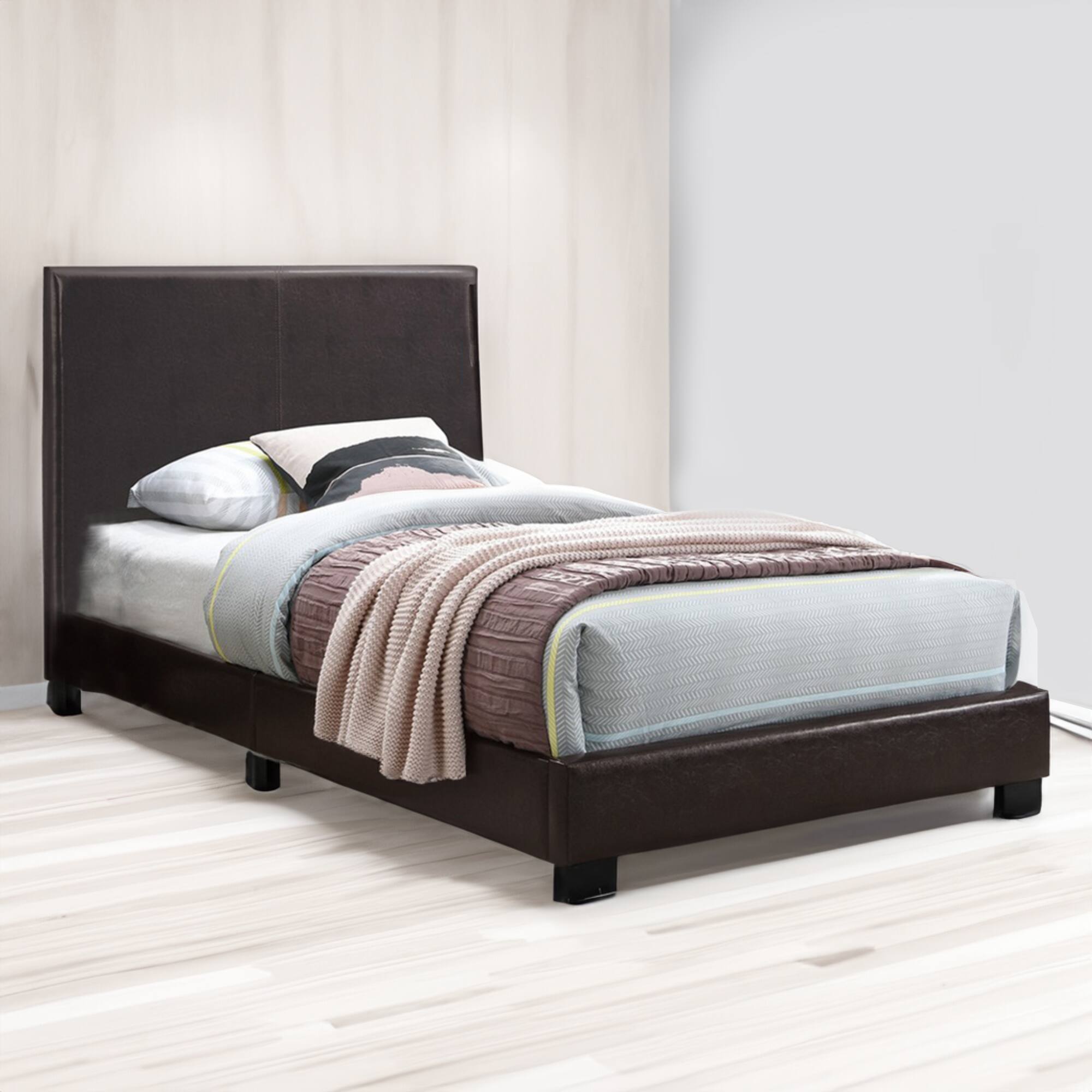 Alt View 2. Manhattan Lane - Transitional Style Leatherette Full Bed with Padded Headboard - Brown.
