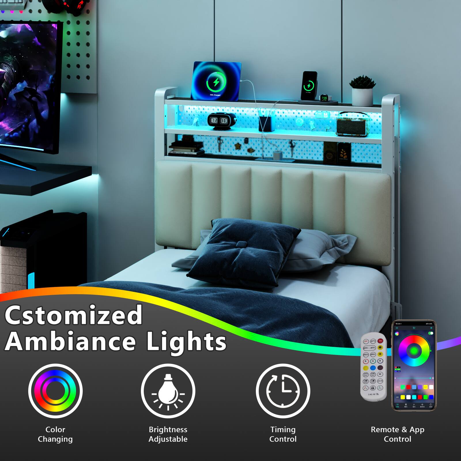 - 12 11 Customized Ambiance Lights - I A I 4 - - A - I - - . - - - d . - - - Color Changing Brightness Adjustable Timing Control Remote & App Control