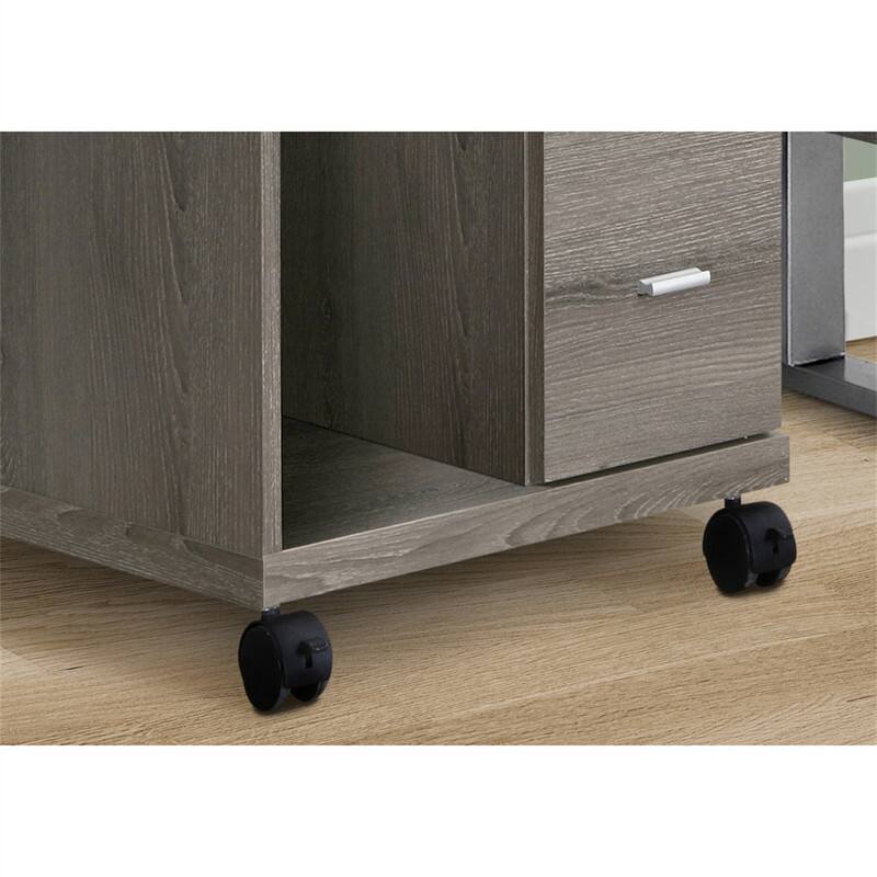 Angle. HTUTWOO - Contemporary Modern Office File Cabinet - Rolling Mobile Printer Cart, Storage Work Organizer, Brown Laminate Finish - Taupe.