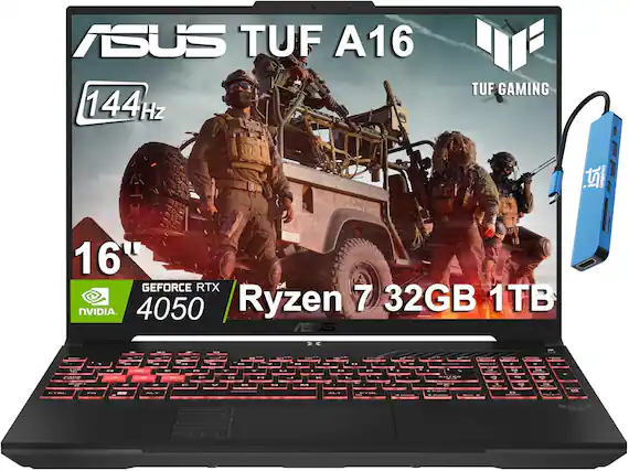 ASUS TUF A16
144Hz
16"
TUF GAMING
NVIDIA GeForce RTX 4050
Ryzen 7
32GB
1TB