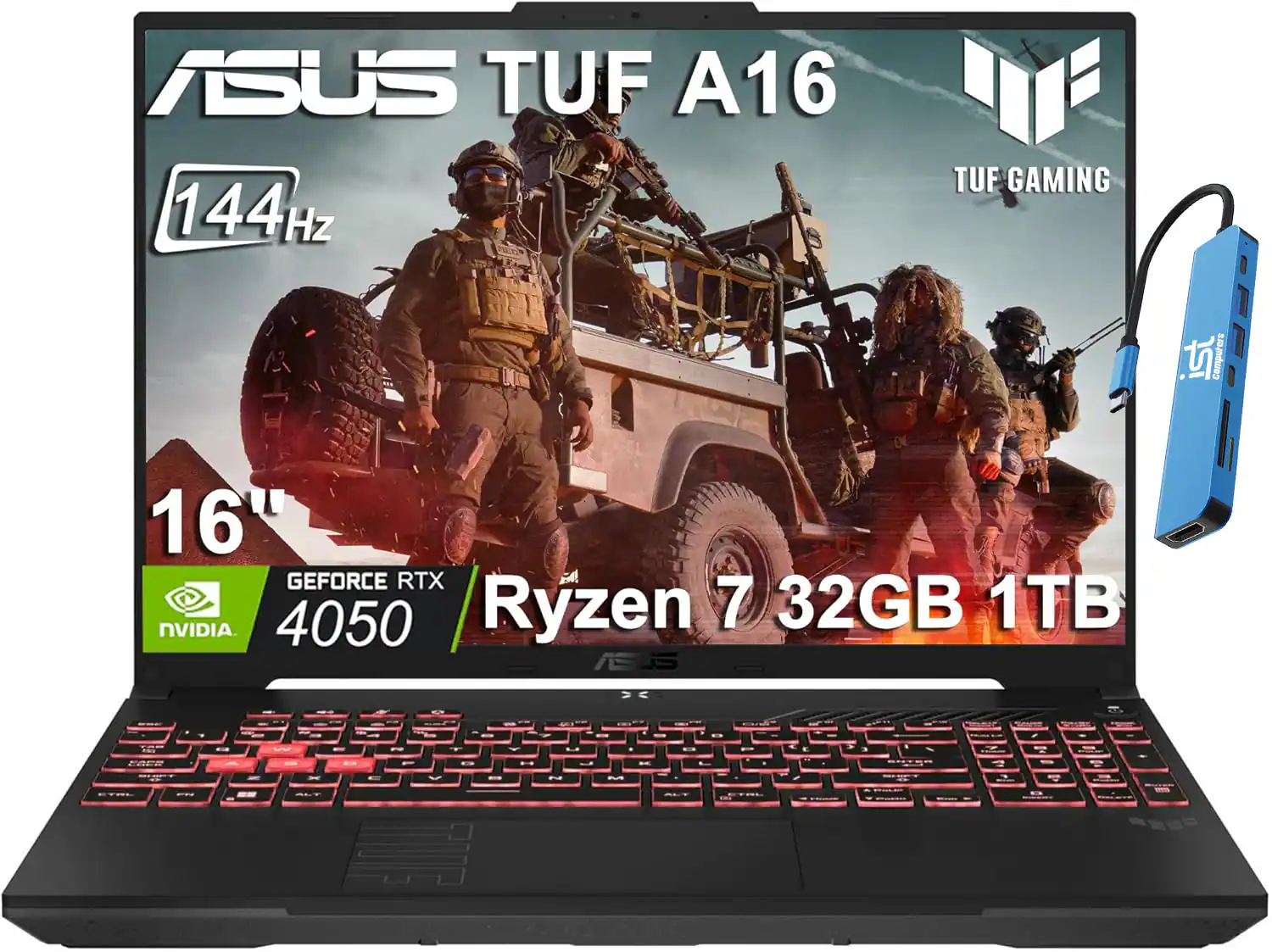 ASUS - TUF Gaming A16 16" FHD+ 144Hz Gaming Laptop - AMD Ryzen 7 7445HS with 32GB RAM -NVIDIA GeForce RTX 4050 - 1TB SSD - Gray