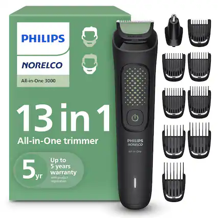 PHILIPS NORELCO All-in-One 3000 13 in 1 All-in-One trimmer
PHILIPS NORELCO Up to 5 years 5 yr warranty with product registration
All-in-One TA
