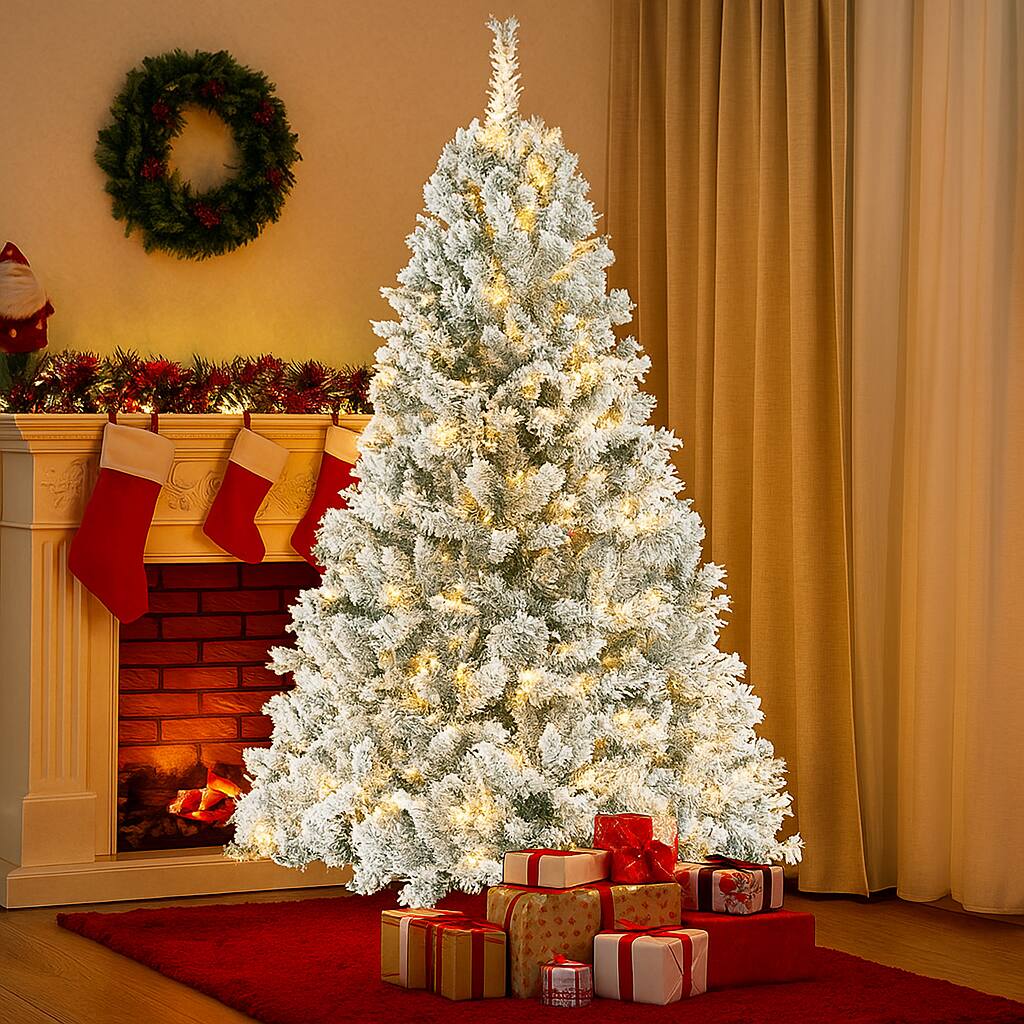 Angle. BreeBe - Holiday Ready 6/7/8 FT Artificial Christmas Tree with Fast Shaping Branches - White.