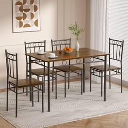 Dyonery - 5-Piece Kitchen Table and Chairs, Rectangular Dining Room Table Set with 4 Chairs, for Small Space, Dinette, Apartment - Brown