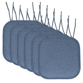 Sweet Home Collection - Herringbone Stitch Memory Foam Non-Slip 16" x 16" Chair Cushion Pad with Ties, 6-Pack - Blue