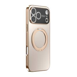 Dteck - for Apple iPhone 17 Pro Magnetic Plated Case,with 360 Rotatable Stand+Full Lens Cover,PC+TPU Hybrid Shockproof Shell - Desertgold