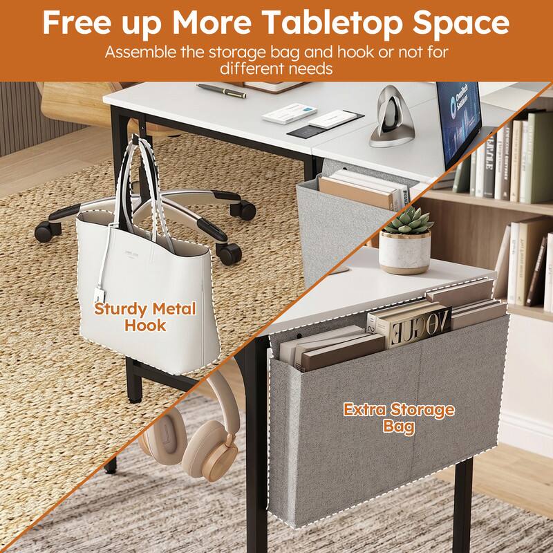 Free up More Tabletop Space  
Assemble the storage bag and hook or not for different needs  

Sturdy Metal Hook  
Extra Storage Bag